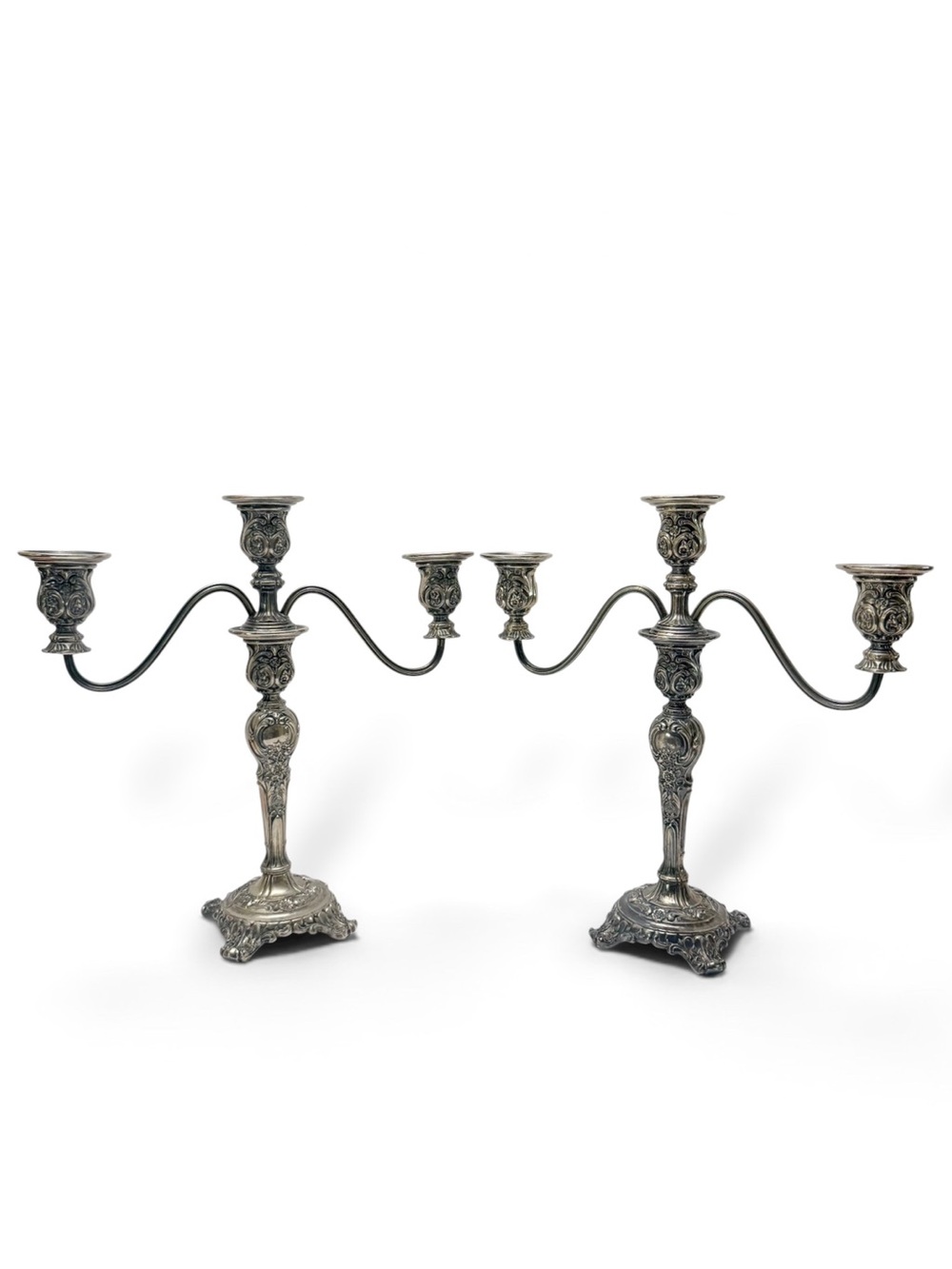 Vintage WM Rogers & Son Victorian Rose Silverplate Convertible Candelabras Set